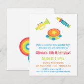 カラフルな楽器の子供の誕生日パーティー 招待状 (正面/裏面)