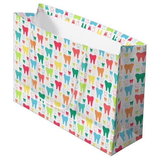 カラフルな歯パターン ラージペーパーバッグ (正面アングル)