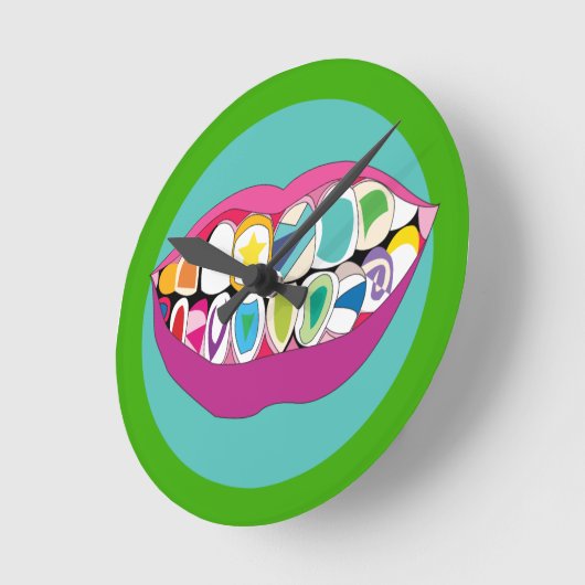 カラフルな歯科医のオフィスの歯の歯のスマイル ラウンド壁時計 (傾斜)