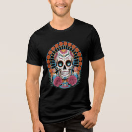 カラフルな死者の日のシュガースカルアート トライブレンドTシャツ