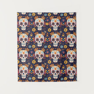 カラフルな死者の日のシュガースカル無地パターン タペストリー