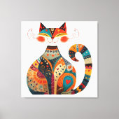 カラフルな民芸風の猫 キャンバスプリント (正面)