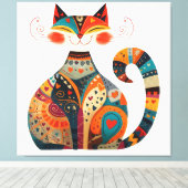 カラフルな民芸風の猫 キャンバスプリント (インサイチュ (ウッドフロア))