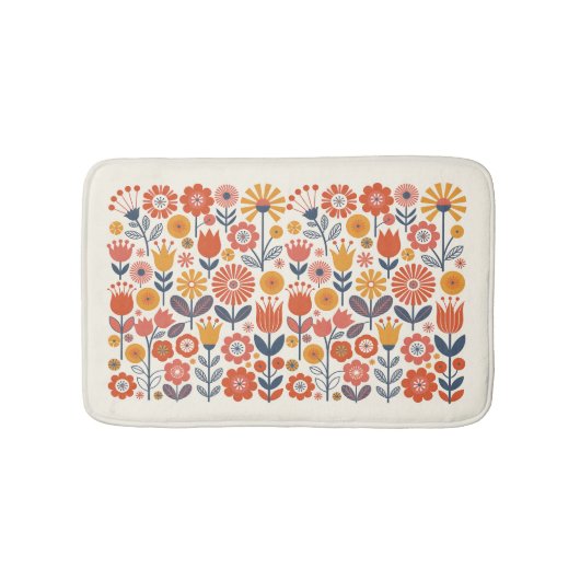 カラフルな民芸風の花 バスマット (正面)