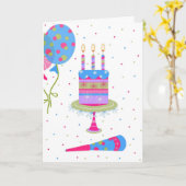 カラフルな気球およびケーキのバースデー・カード カード (黄色い花)