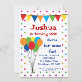 カラフルな気球、サーカスのカーニバルの誕生会 招待状 (正面)