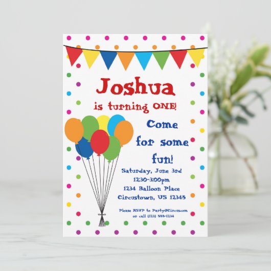 カラフルな気球、サーカスのカーニバルの誕生会 招待状 (スタンド正面)