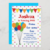 カラフルな気球、サーカスのカーニバルの誕生会 招待状 (正面/裏面)