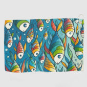 カラフルな水中の魚のアート ゴルフタオル (横)