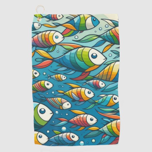 カラフルな水中の魚のアート ゴルフタオル (正面)