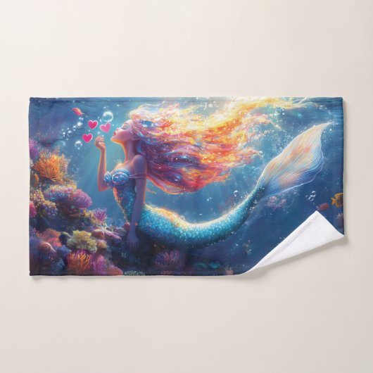 カラフルな水中人魚のイラスト ハンドタオル (ハンドタオル)