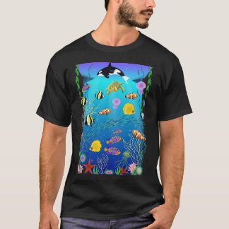 カラフルな水中海の生き物イラストTシャツ Tシャツ