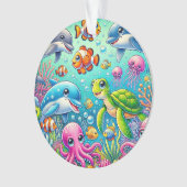 カラフルな水中海の生き物🌊🐠✨ オーナメント (正面)