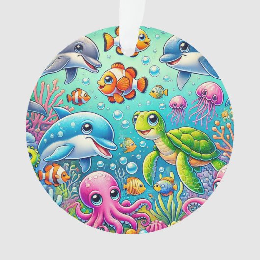 カラフルな水中海の生き物🌊🐠✨ オーナメント (正面)