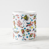 カラフルな水中海洋生物パターン ジャンボコーヒーマグカップ (正面)