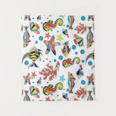 カラフルな水中海洋生物パターン タペストリー (正面)