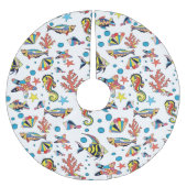 カラフルな水中海洋生物パターン ブラッシュドポリエステルツリースカート (正面)