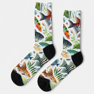 カラフルな水中魚の芸術 ソックス