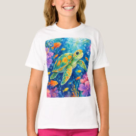 カラフルな水彩のウミガメ Tシャツ