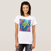 カラフルな水彩のウミガメ Tシャツ (正面フル)