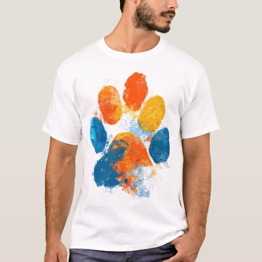 カラフルな水彩の足跡アート ペット愛 犬 猫 Tシャツ (正面)