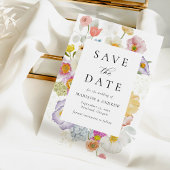 カラフルな水彩の野の花の写真の結婚式 セーブザデート