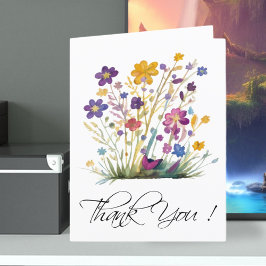 カラフルな水彩の野生の花のスクリプト サンキューカード