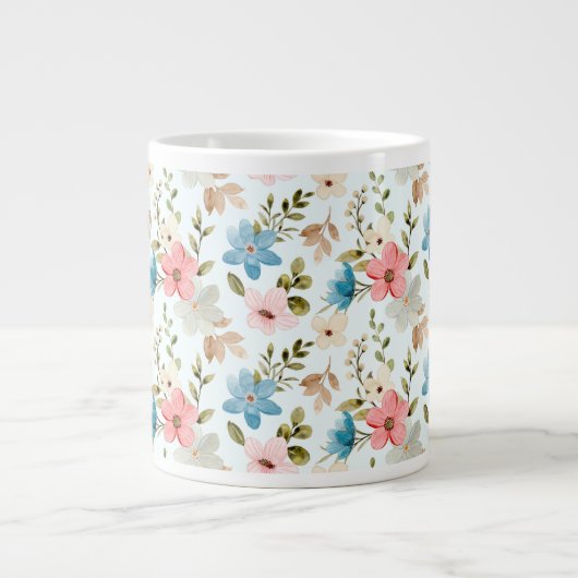 カラフルな水彩の野生の花のパターン ジャンボコーヒーマグカップ (正面)
