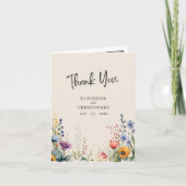 カラフルな水彩の野生の花のベージュの結婚式の写真 サンキューカード (正面)
