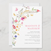 カラフルな水彩の野生の花の結婚式招待状 招待状 (正面)