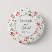 カラフルな水彩の野生の花の結婚式 缶バッジ (正面)