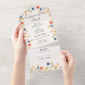 カラフルな水彩の野生の花 オールインワン招待状 (貼ってはがせる)