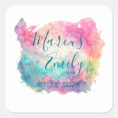 カラフルな水彩の飛沫 ミニマル スクエアシール (正面)