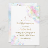 カラフルな水彩の飛沫 | 初領聖体 女の子 招待状 (正面/裏面)