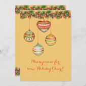 カラフルな水彩クリスマスボールパーティーの招待状 招待状 (正面/裏面)