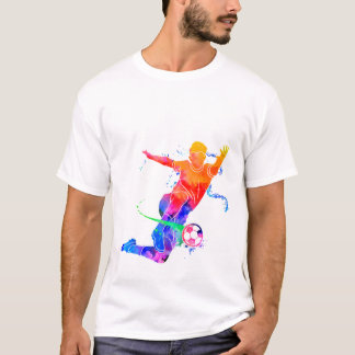 カラフルな水彩サッカー選手のシルエットグラフ Tシャツ