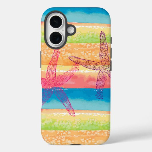 カラフルな水彩ストライプとヒトデ Case-Mate iPhoneケース (裏面)
