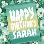 カラフルな水彩ストライプのオーダーメイド誕生日カード ポストカード