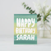 カラフルな水彩ストライプのオーダーメイド誕生日カード ポストカード (スタンド正面)