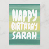 カラフルな水彩ストライプのオーダーメイド誕生日カード ポストカード (正面)