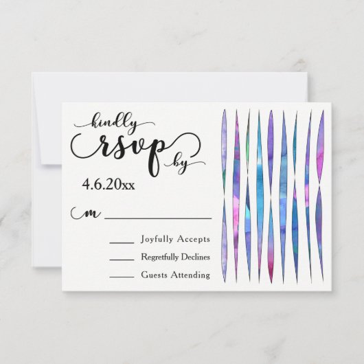カラフルな水彩ストリーマー モダンな結婚式のRSVP 出欠カード (正面)