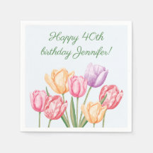 カラフルな水彩チューリップの花 ハッピーバースデー
