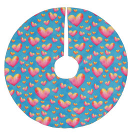 カラフルな水彩ハートのツリースカート ブラッシュドポリエステルツリースカート