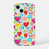 カラフルな水彩ハート iPhone 15 ケース (裏面)
