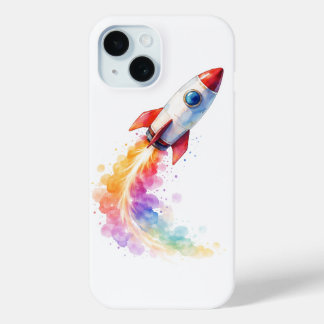 カラフルな水彩ロケット打ち上げ - iPhone 15 C 15ケース