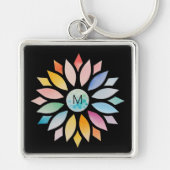 カラフルな水彩幾何学的な花の形 キーホルダー (正面)