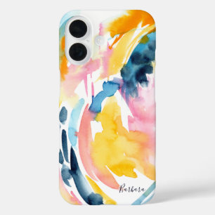 カラフルな水彩抽象アート カスタムスマホケース iPhone 16ケース