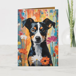 カラフルな水彩犬の折りたたみグリーティングカード カード
