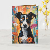 カラフルな水彩犬の折りたたみグリーティングカード カード (黄色い花)