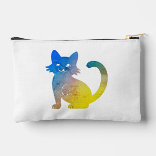 カラフルな水彩猫コスメティックバッグ - かわいいレインボー アクセサリーポーチ